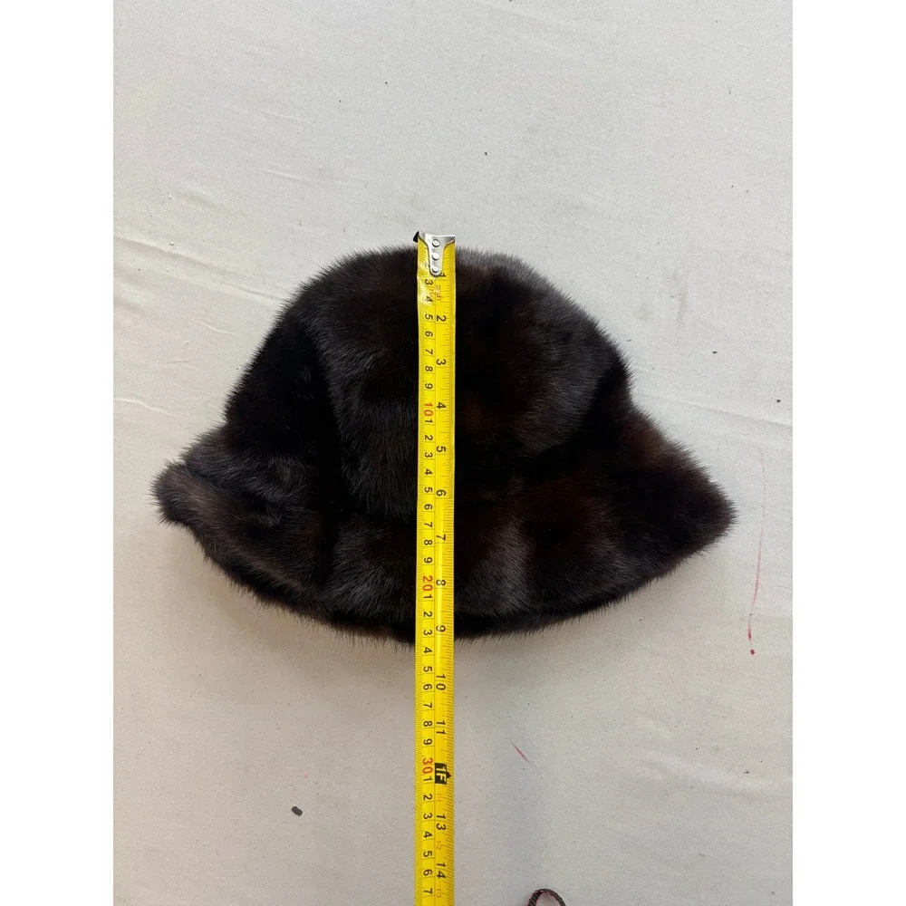 Koslows Vintage Dark Brown Mink Fur Bucket Hat Cloche Winter Cap Monogrammed